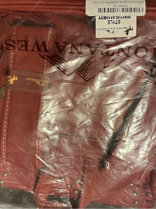 Montana West Red Leather Fringe Backpack with Turquoise Accent and Studs - Picture 9 of 9